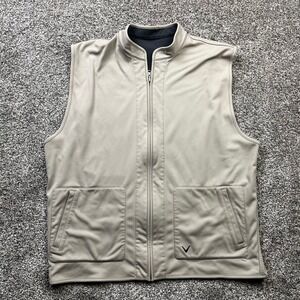 Callaway Golf Outerwear Vest Mens XL Reversible Fleece Tan Black Full Zip